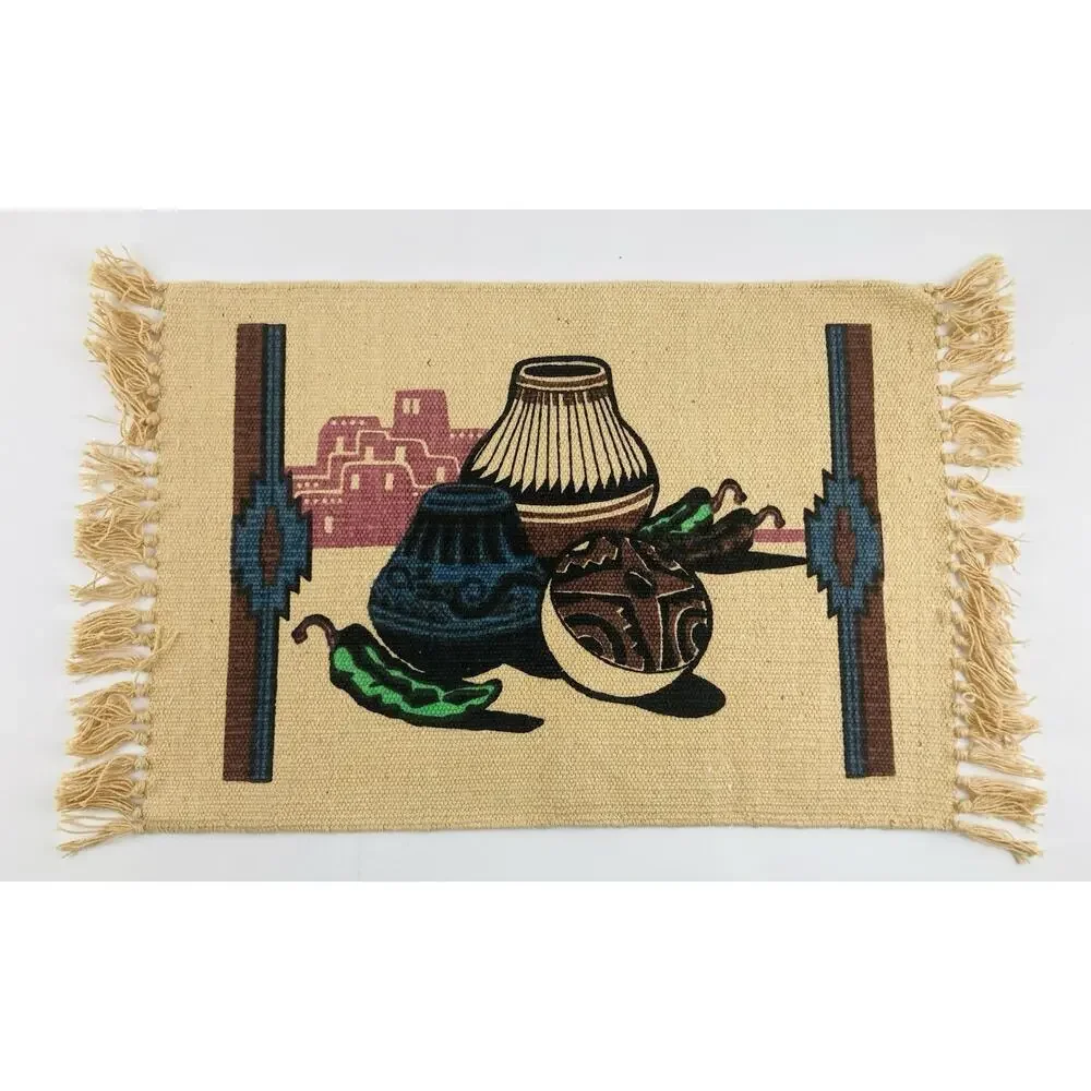 4 El Paso Saddle Blanket KOKOPELLI Placemats Woven Southwestern Turquoise Lizard